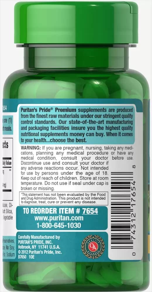 Puritan's Pride Ginkgo Biloba Standardized Extract 60 mg Tablets, 120 Count