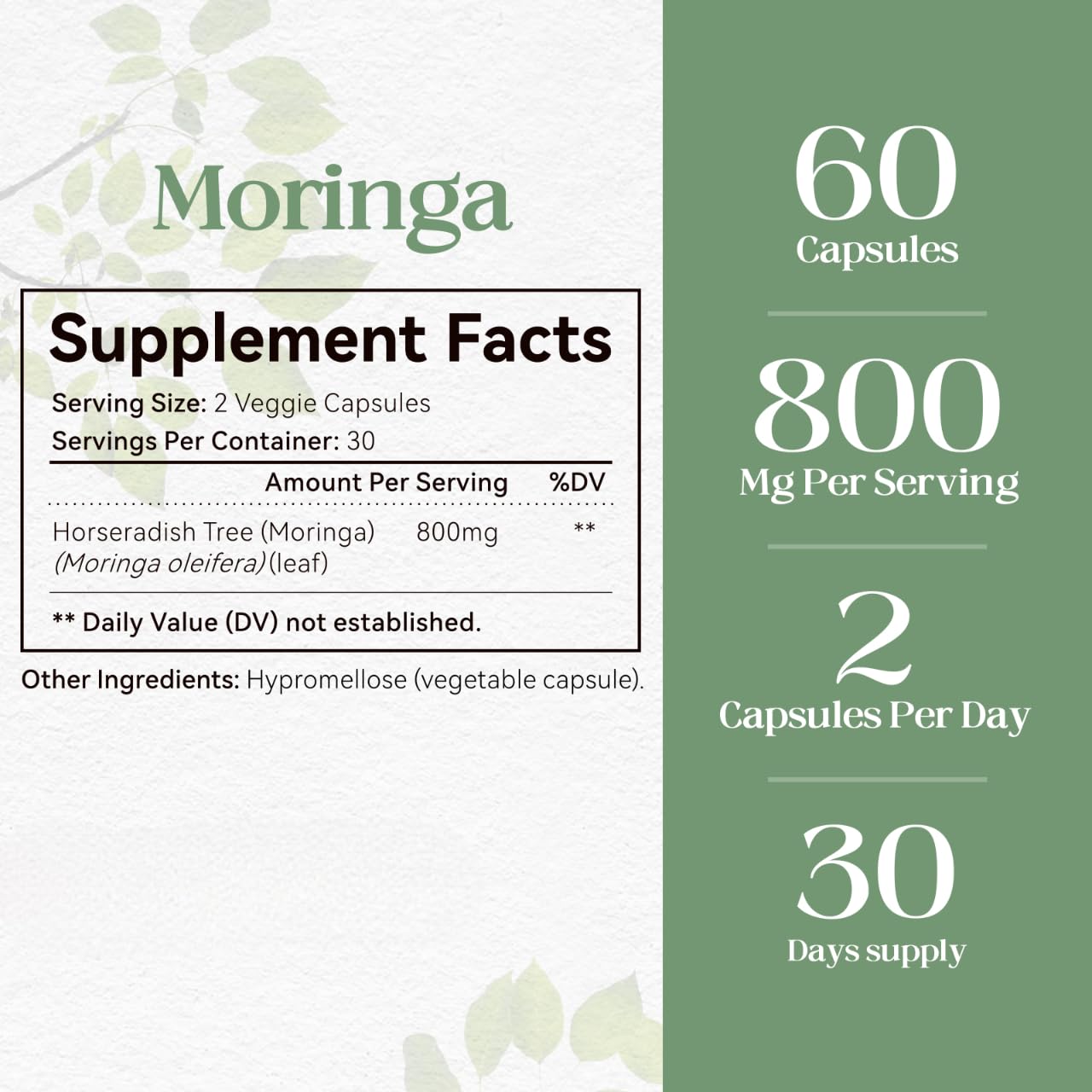 HyberVive Moringa Pure Capsules 800mg, 60 Count
