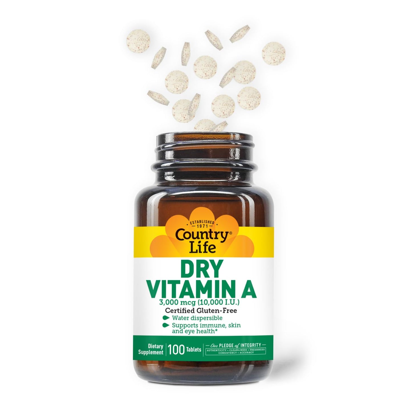 Country Life Dry Vitamin A 10,000 IU Water Dispersible Tablets, 100 Count