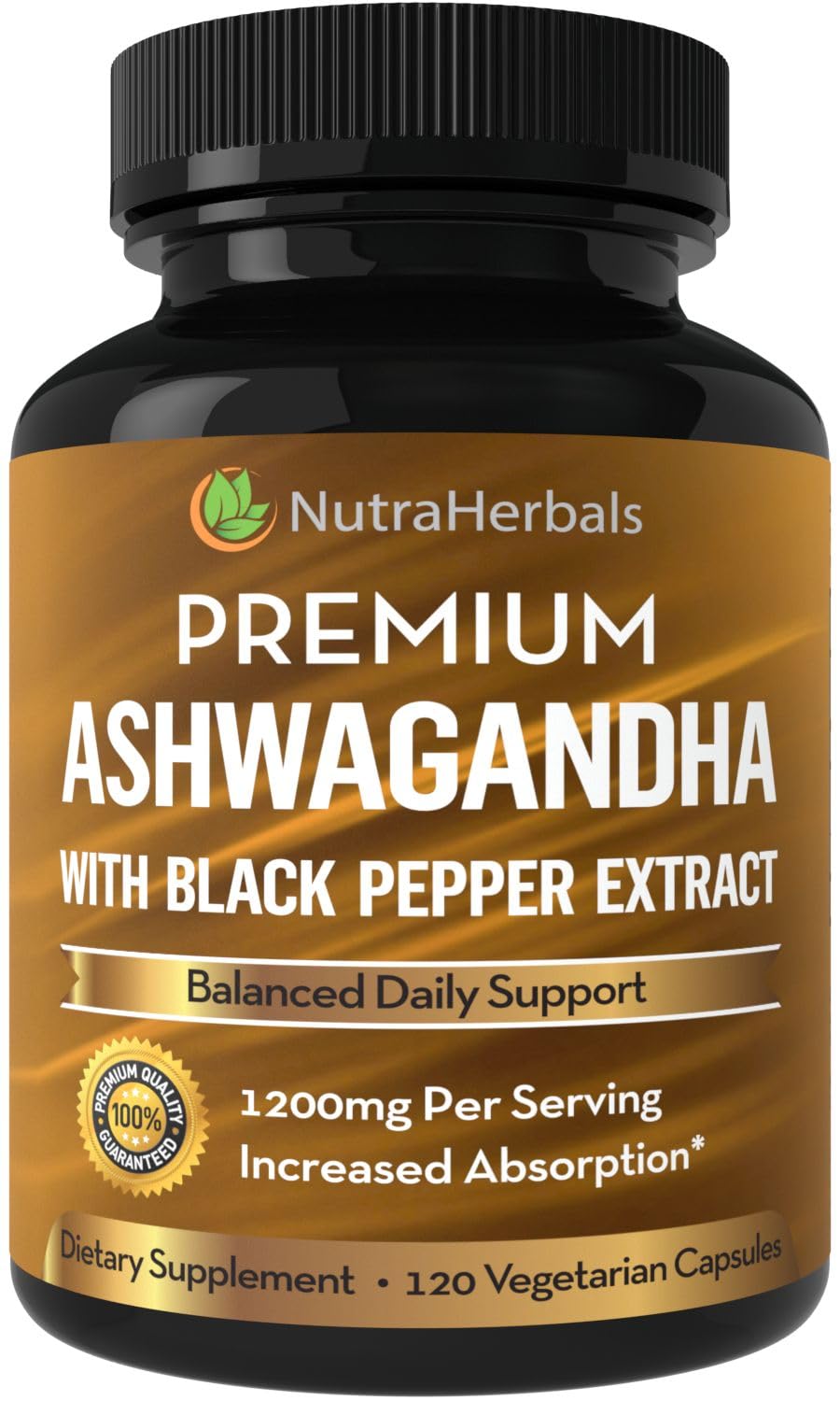 NUTRAHERBALS Organic Ashwagandha Root Powder 1200mg Capsules, 120 Count
