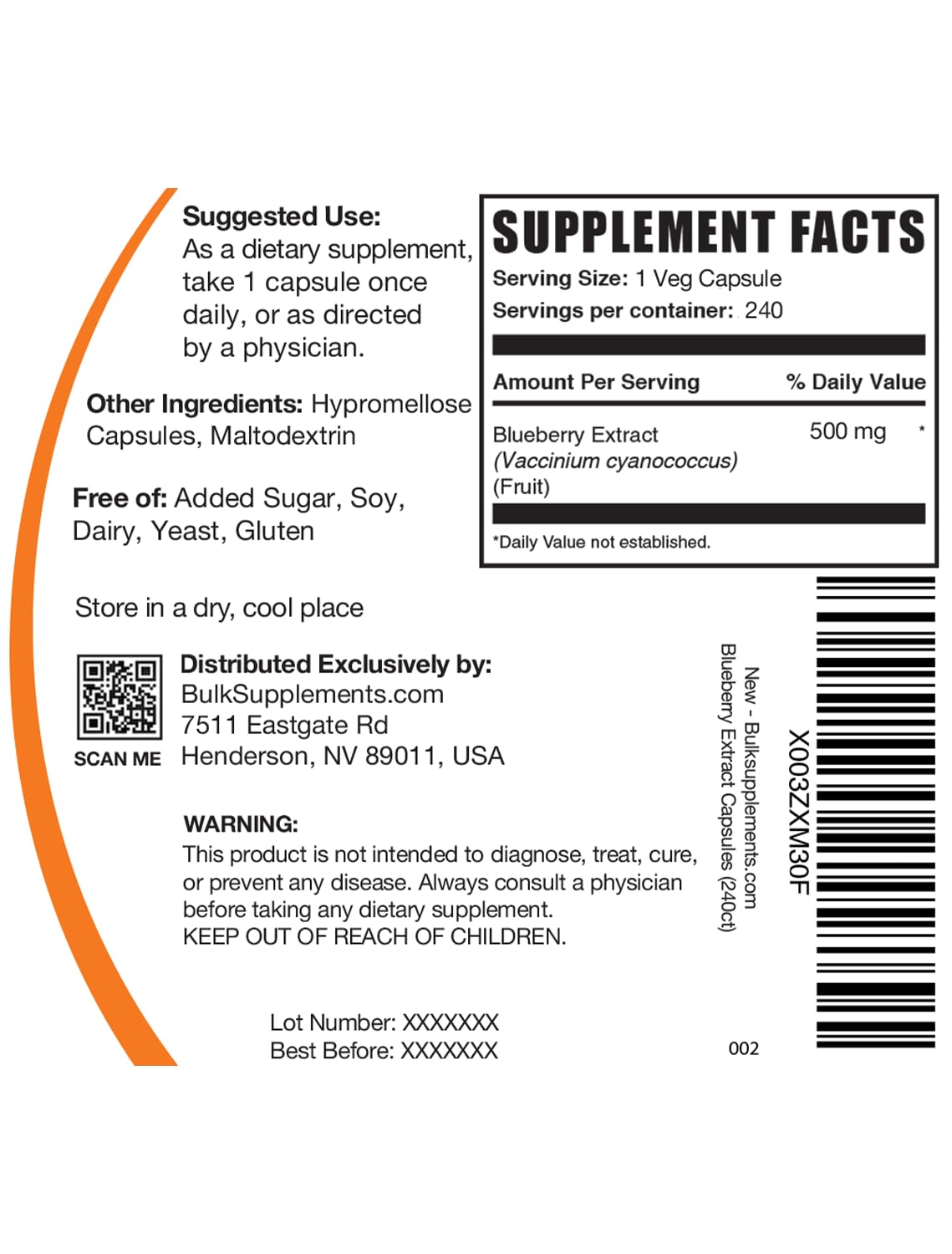 BulkSupplements Blueberry Extract Capsules, 240 Capsules