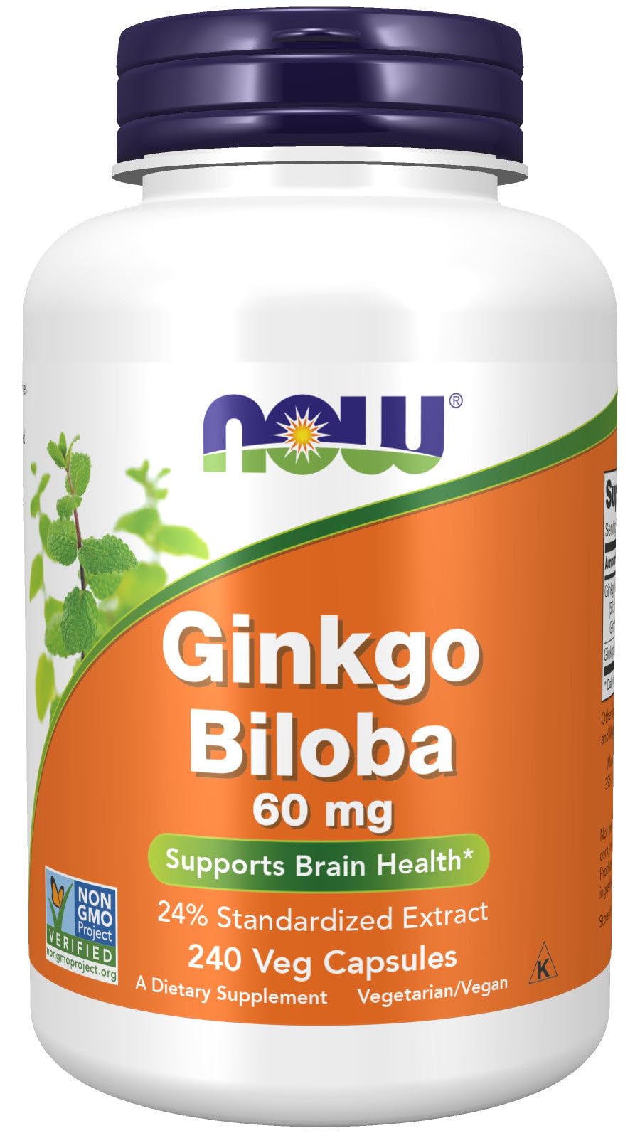 NOW Foods Ginkgo Biloba 60 mg Vegetarian Capsules, 240 Capsules