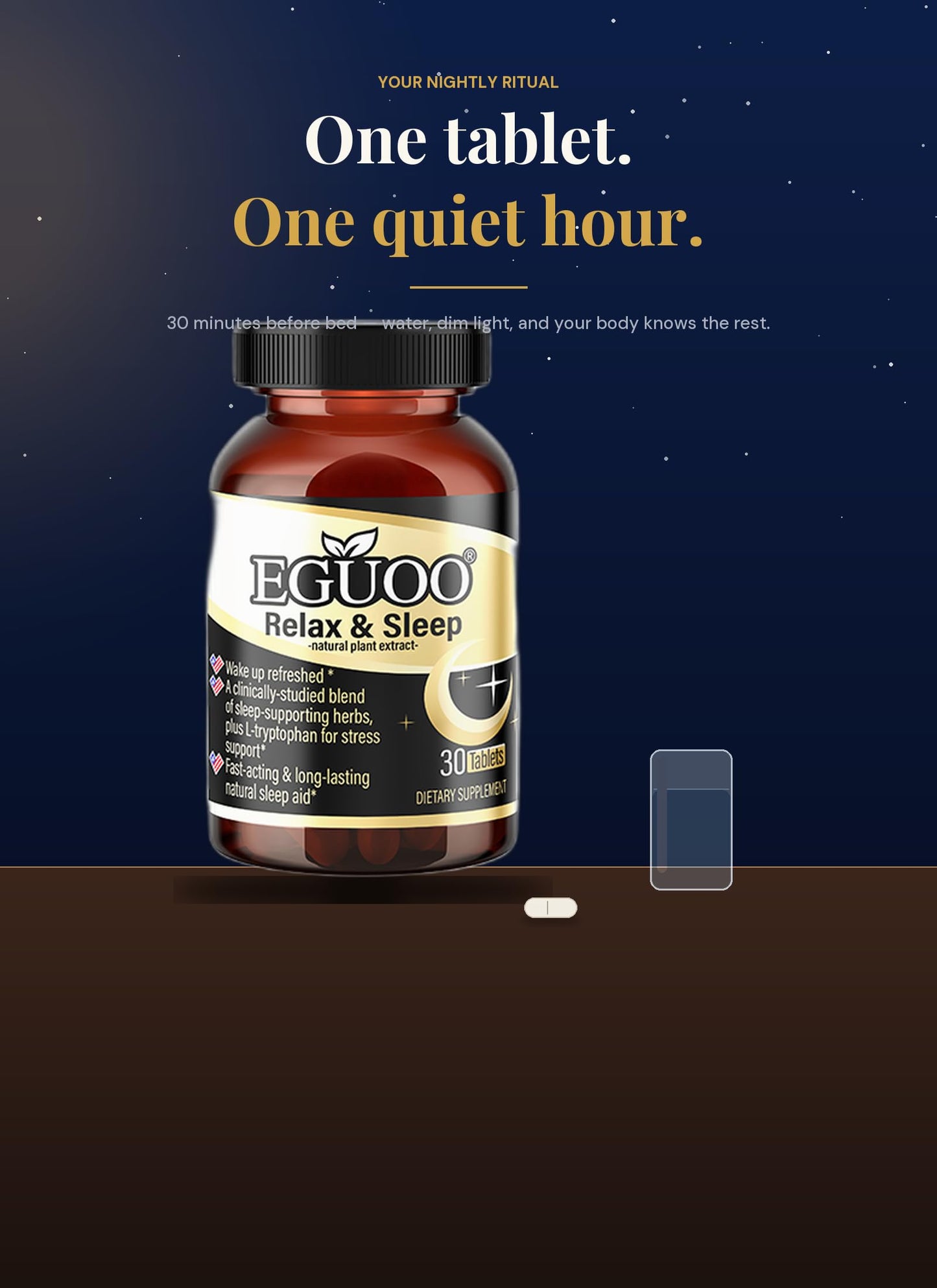 EGUOO Relax & Sleep Supplement with Melatonin 5mg, GABA, L-Tryptophan, Magnesium, Vitamin B6, St. John's Wort & Passion Flower, 30 Tablets