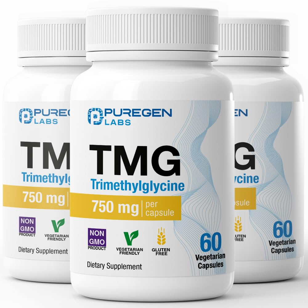 Puregen Labs TMG 750 mg Trimethylglycine Supplement Capsules, 180 Capsules