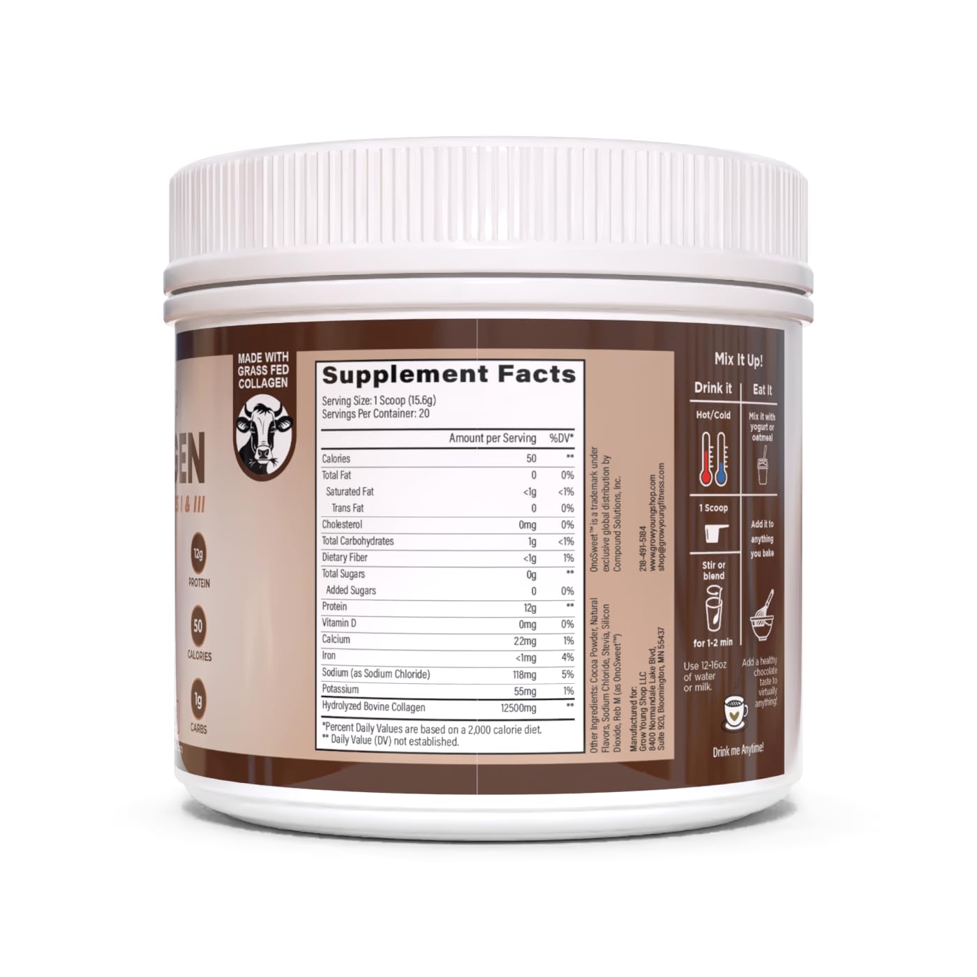 Grow Young Fitness Chocolate Collagen Protein Powder, 13.5 oz