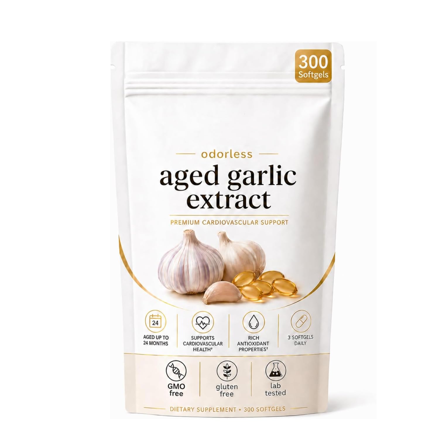 OIMTUE Velessa Aged Garlic Ethris Aged Garlic Extract Odorless Capsule 300 Count