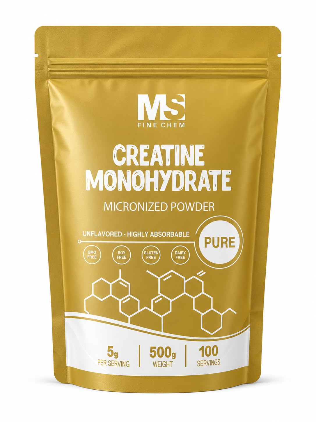 MS Finechem Creatine Monohydrate Micronized Powder, 17.6 oz