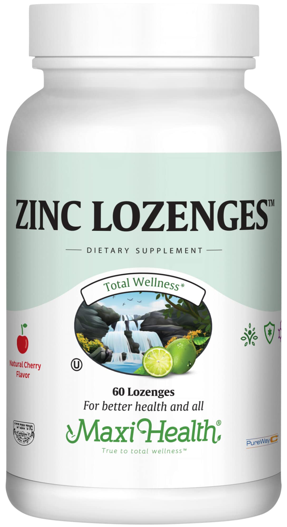 Maxi Health Zinc Lozenges - Zinc Citrate 10mg - with Vitamin C - Cherry Flavor, 60 Lozenges