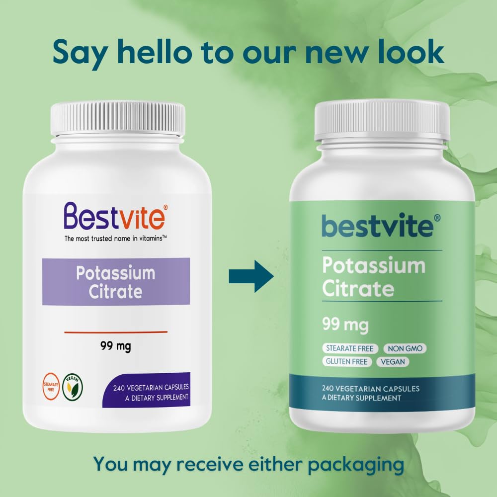 BESTVITE Filler-Free Potassium Citrate 99mg Capsule, 240 Count