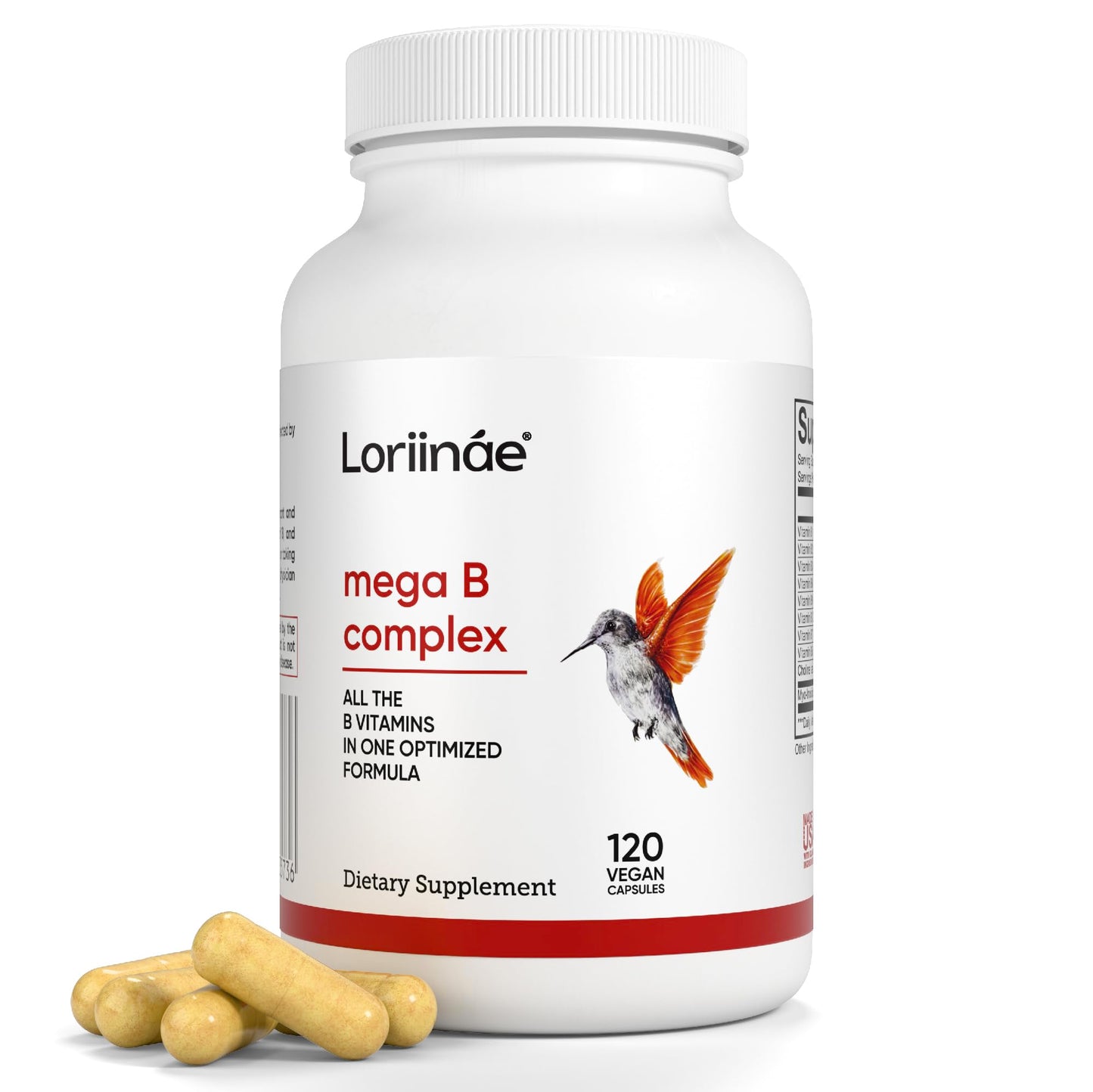 Loriináe Mega B Complex with B12, Folate & Myo-Inositol 120 Capsules