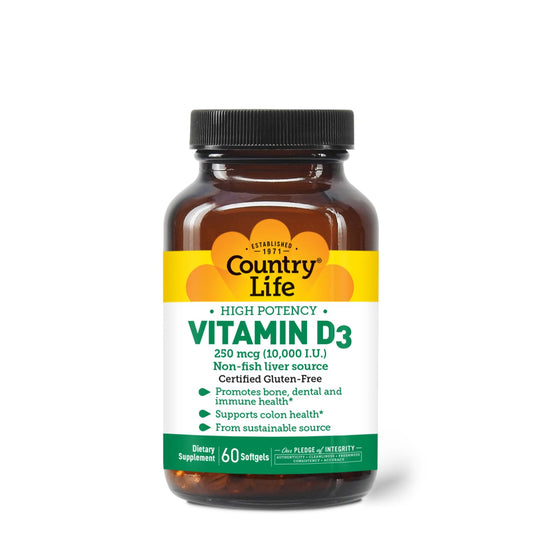 Country Life Vitamin D3 10,000 IU Softgels, 60 Count