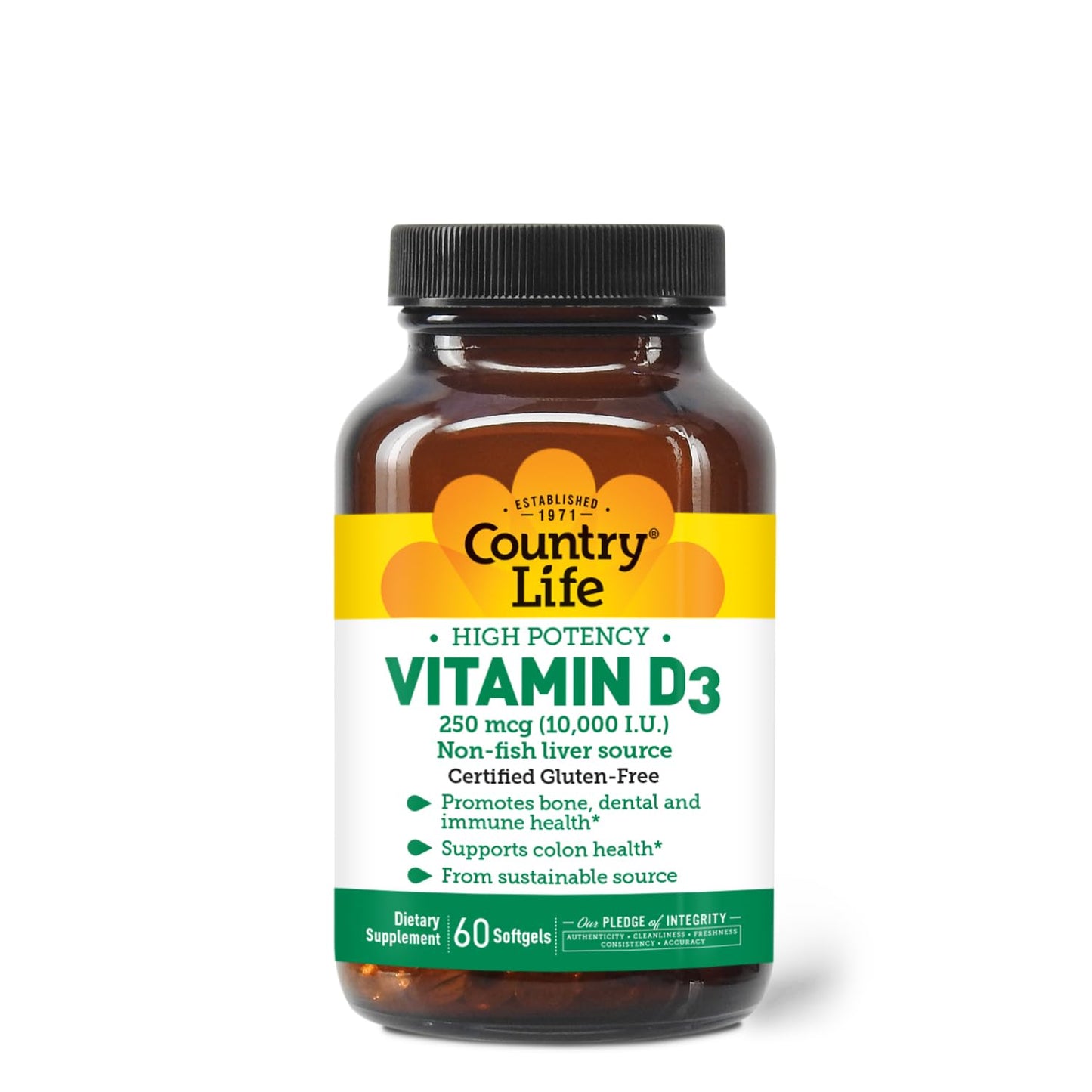 Country Life Vitamin D3 10,000 IU Non-Fish Source Softgels 60 Count