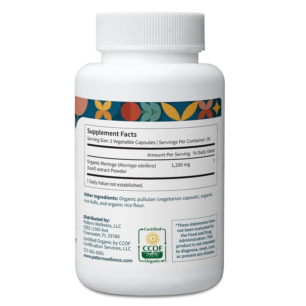 Pattern Wellness Organic Moringa Oleifera Supplement 60 Capsules