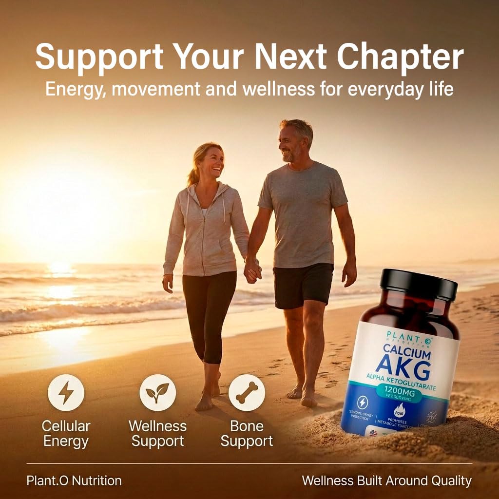 PLANT.O NUTRITION Calcium AKG (Ca-AKG) Monohydrate 1200mg Per Serving Calcium Alpha Ketoglutarate for Cellular Energy & Healthy Aging Support 60 Capsules