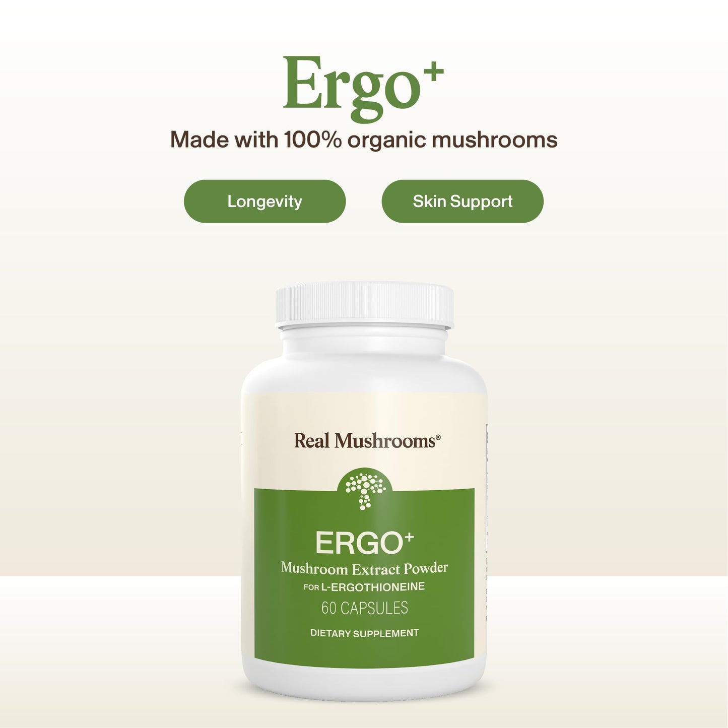 Real Mushrooms Ergothioneine Supplement – Golden Oyster Mushroom with Beta-Glucans – L-Ergothioneine Extract Powder, Capsules, 60 Count