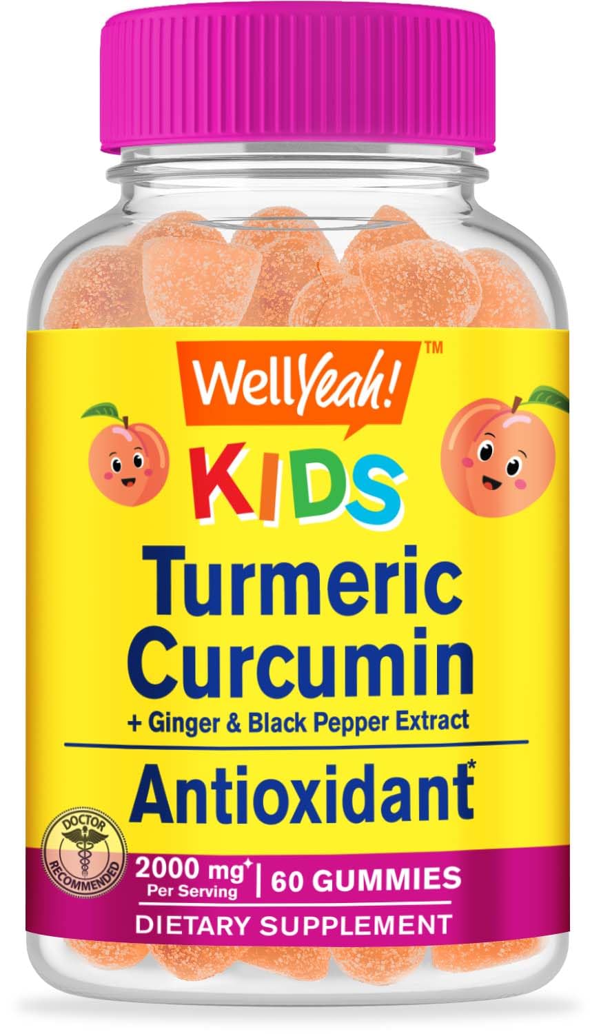 WellYeah Turmeric Curcumin with Black Pepper Gummies for Kids, 60 Gummies