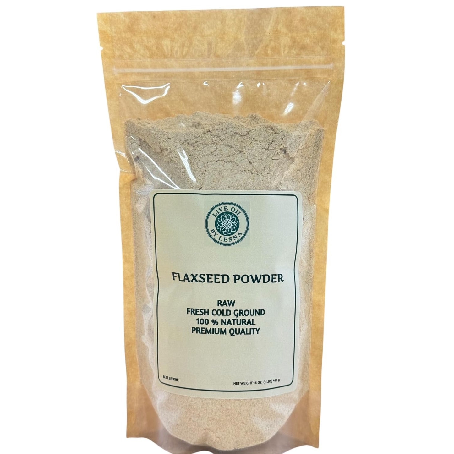 Live Oil by Lesna Raw Cold-Ground Flaxseed Powder, 16 oz