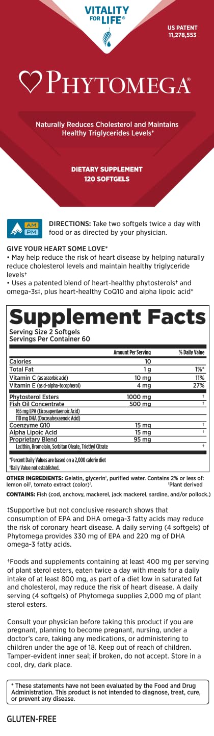 Generic Phytomega Phytosterols, Omega-3s (EPA 330 mg, DHA 220 mg), CoQ10, and Alpha Lipoic Acid Softgels, 120