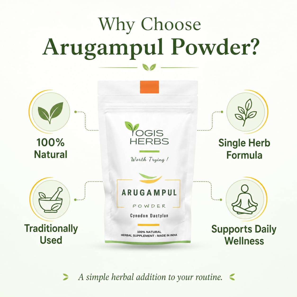 YOGIS HERBS Arugampul Powder 3.5 Ounce
