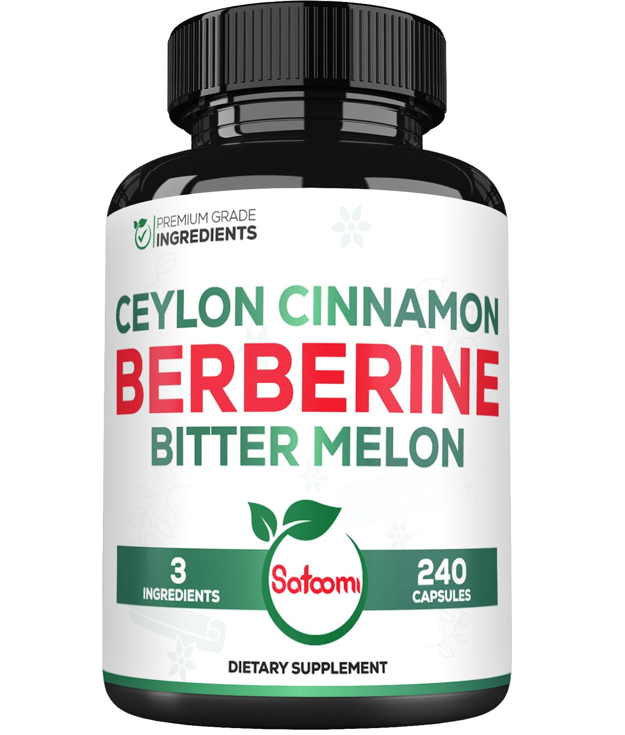 Satoomi Berberine 1500mg Supplement with Organic Ceylon Cinnamon Bark & Bitter Melon, 240 Capsules