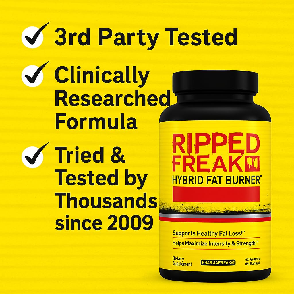 Pharmafreak Ripped Freak Thermogenic Fat Burner for Men & Women - Metabolism, Energy & Focus Support with Green Tea, Green Coffee, Olive Leaf & Sweet Red Pepper, 60 Vegan Capsules