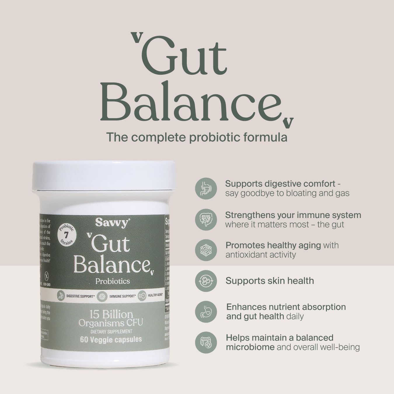 SAVVY Gut Balance Probiotics for Women & Men Capsules, 60 Capsules