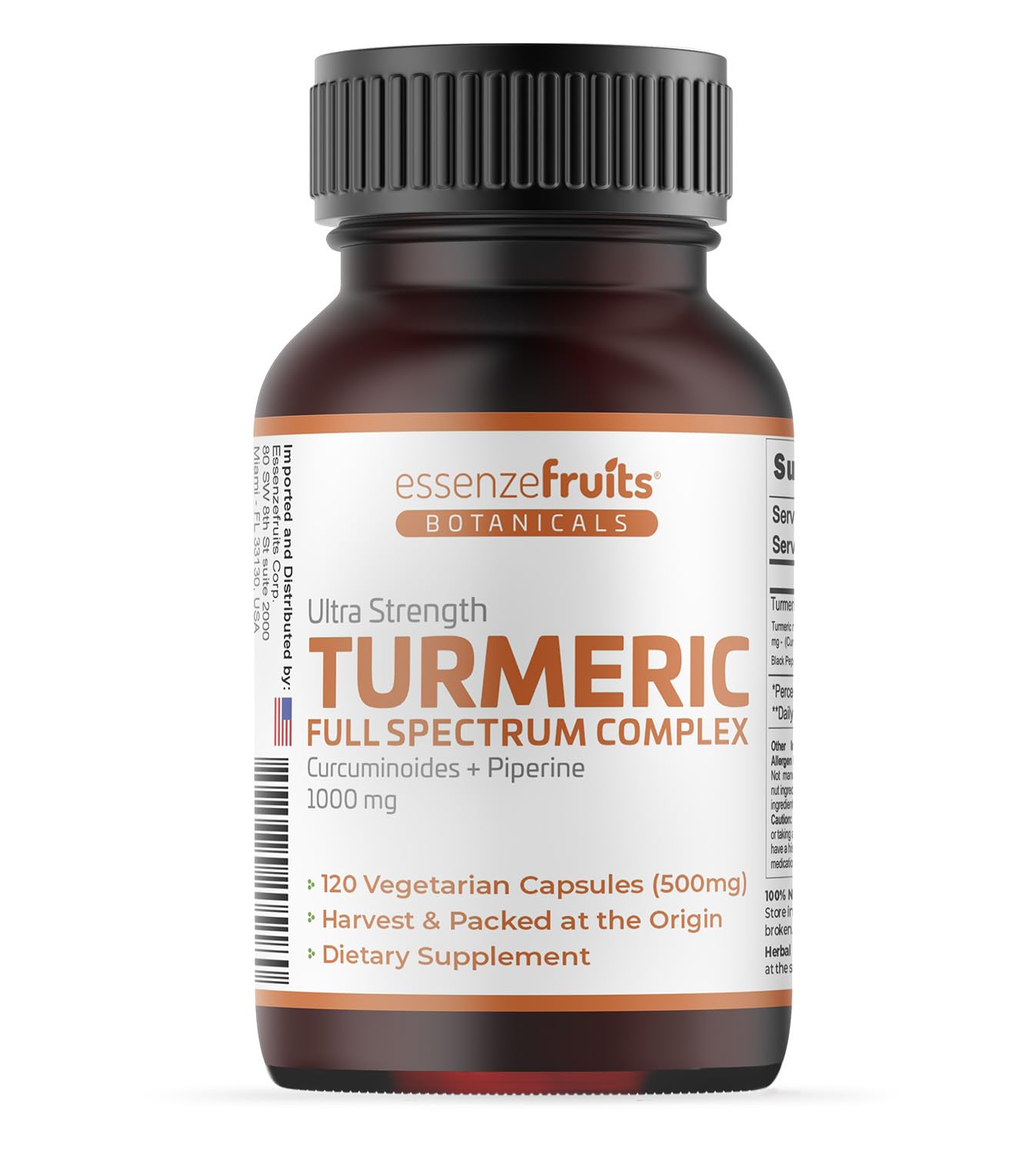 Essenzefruits Turmeric Curcumin with Black Pepper – 1000 mg Full Spectrum Turmeric Complex with 95% Curcuminoids & Piperine Capsules, 120 Count