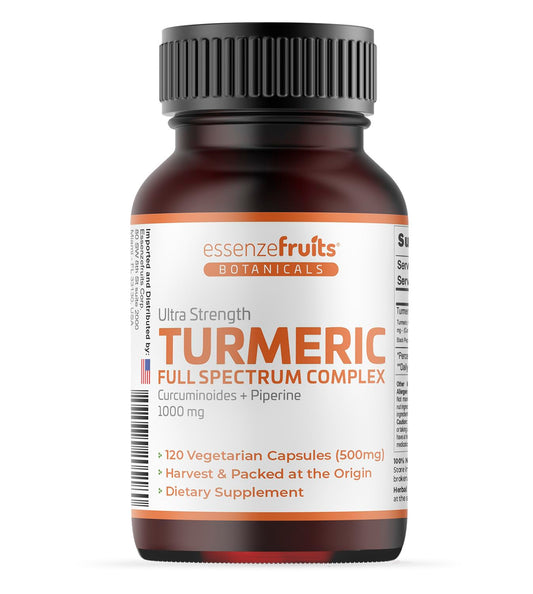 Essenzefruits Turmeric Curcumin with Black Pepper – 1000 mg Full Spectrum Turmeric Complex with 95% Curcuminoids & Piperine Capsules, 120 Count