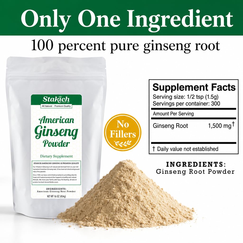 Stakich American Ginseng Root Powder, 16 Ounces