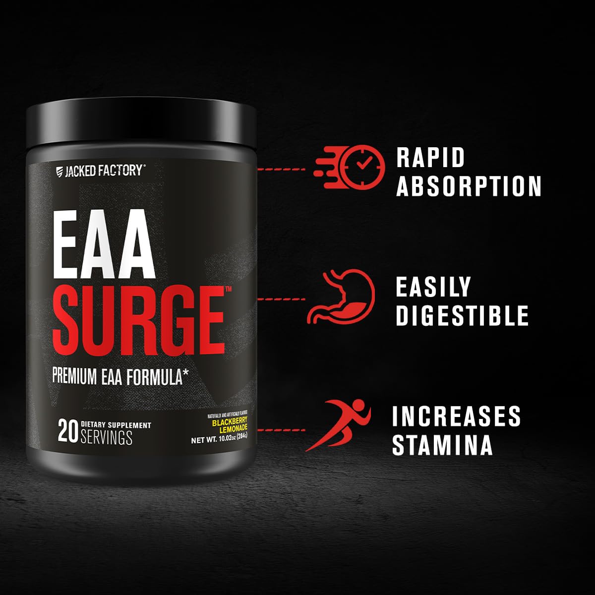 Jacked Factory EAA Surge Essential Amino Acids Powder, Intra-Workout EAAs & BCAA Supplement, 10.9