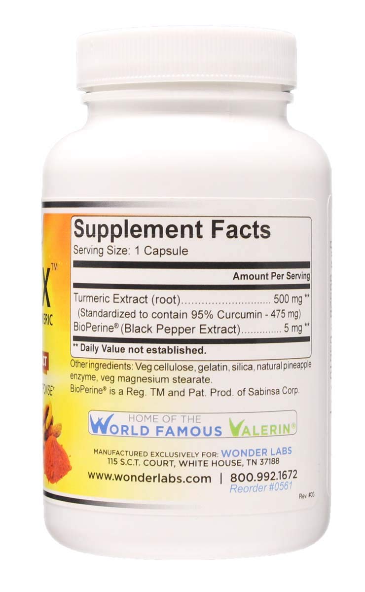 Wonder Laboratories Maximum Strength Turmeric with BioPerine 95% Curcumin Extract Capsules 100 Count