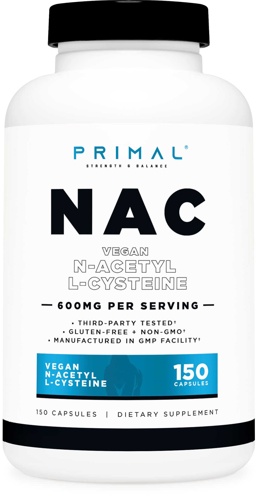 Primal N-Acetyl L-Cysteine 600mg Capsules, 150 Count