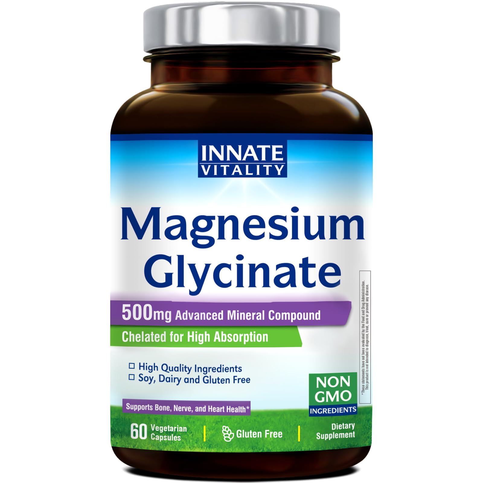 Innate Vitality Magnesium Glycinate 500mg Capsules, 60 Count