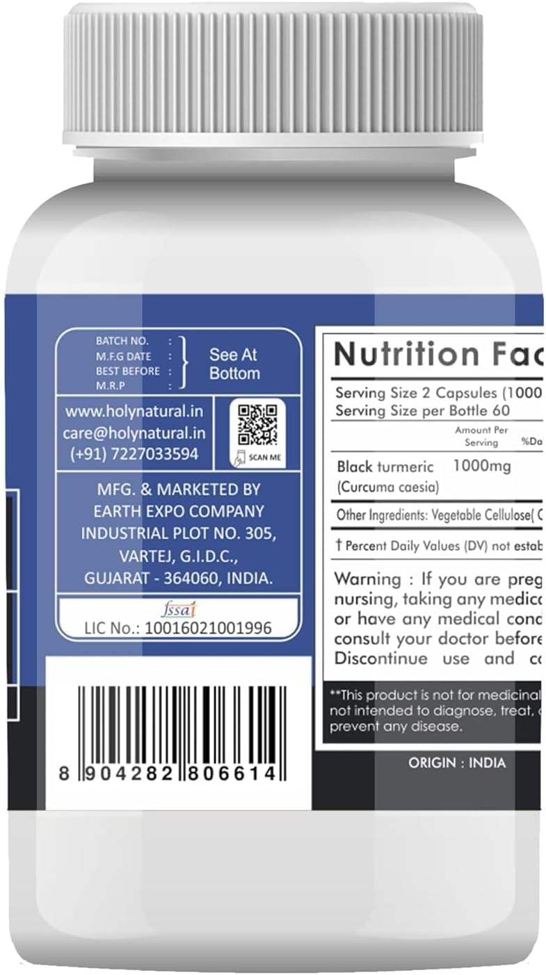 Generic Black Turmeric Capsules, 500 mg per Capsule, 120 Count
