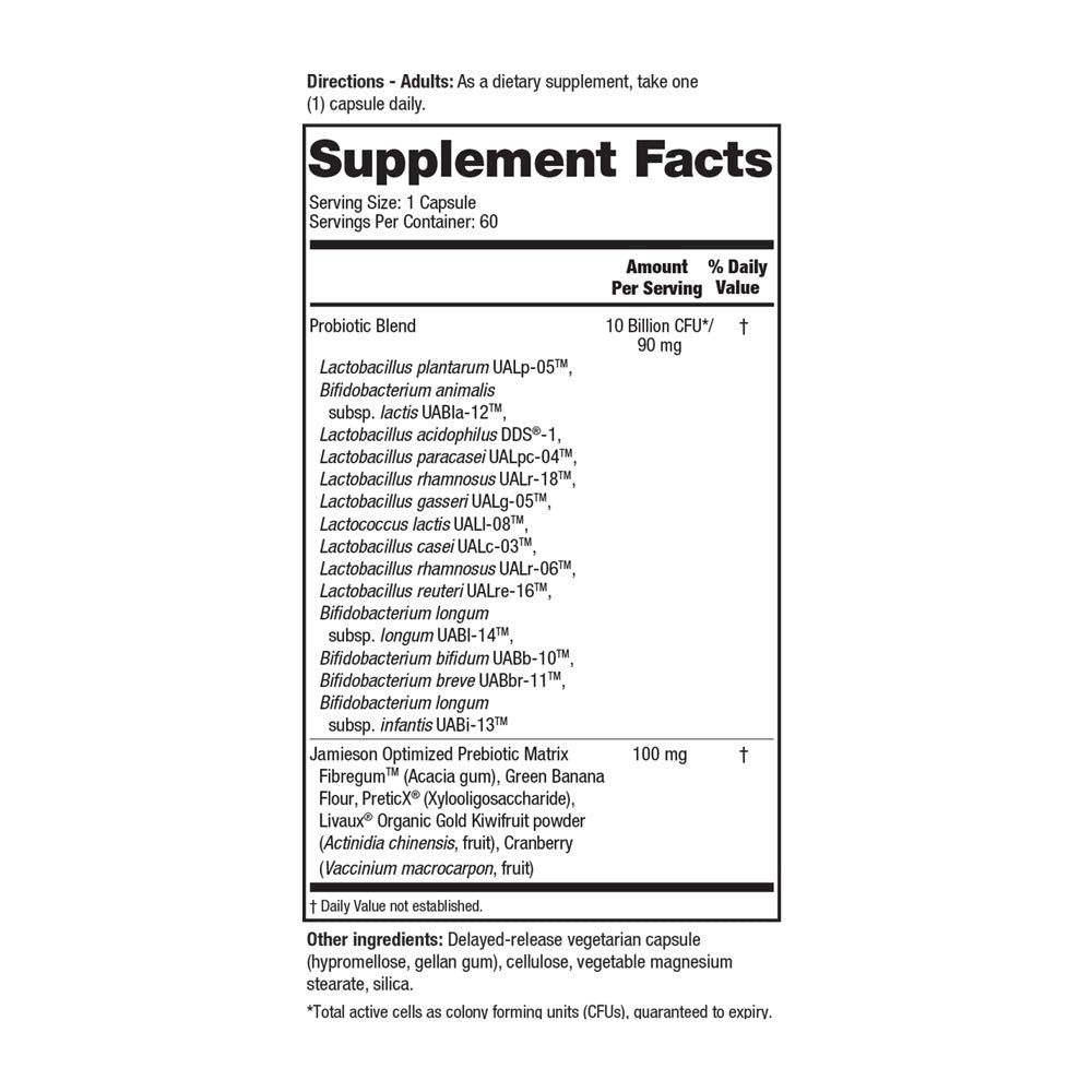 Jamieson Probiotics 10 Billion Daily Probiotic Supplement Capsule, 60 Count