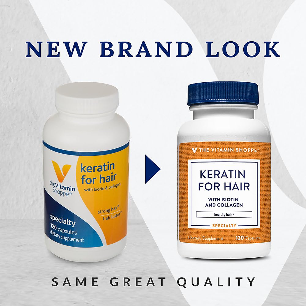 The Vitamin Shoppe Keratin for Hair with Biotin Collagen - Strong Healthy Hair | Hair Luster & Shine, 120 Capsules