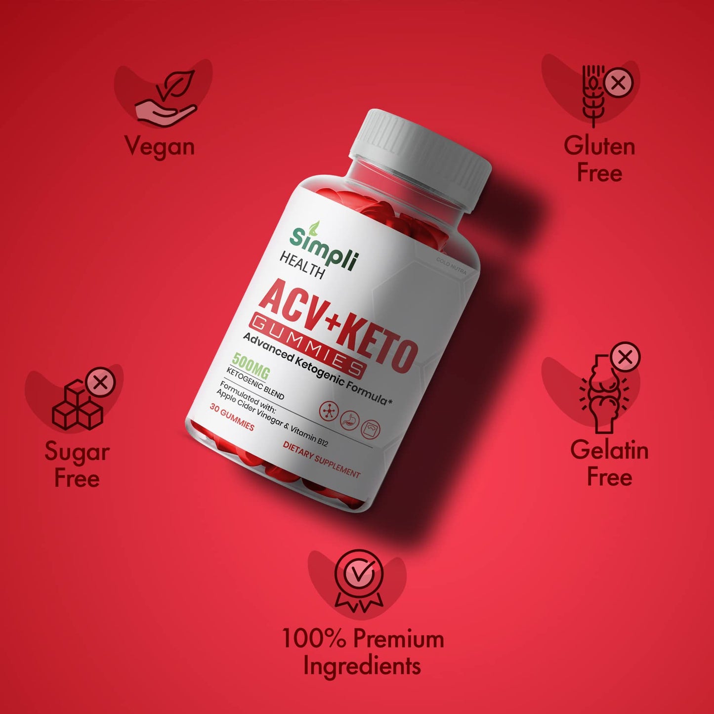 Gold Nutra Simpli Health ACV Keto Gummies, Maximum Strength, 23 Gummies