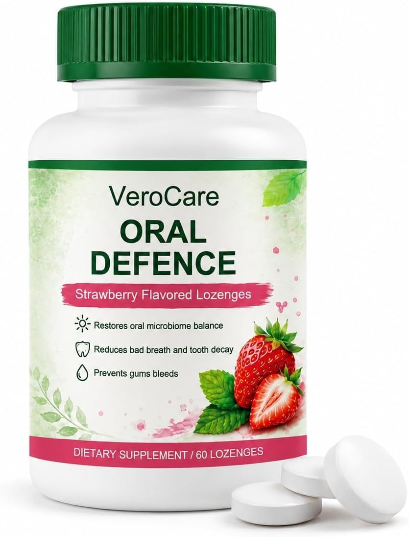 VeroCare Oral Defense Lozenges with Oral Probiotics, Hydroxyapatite, Xylitol & Lactoferrin, Alcohol-Free for Fresh Breath, Gum & Tooth Care, 60 Tablets