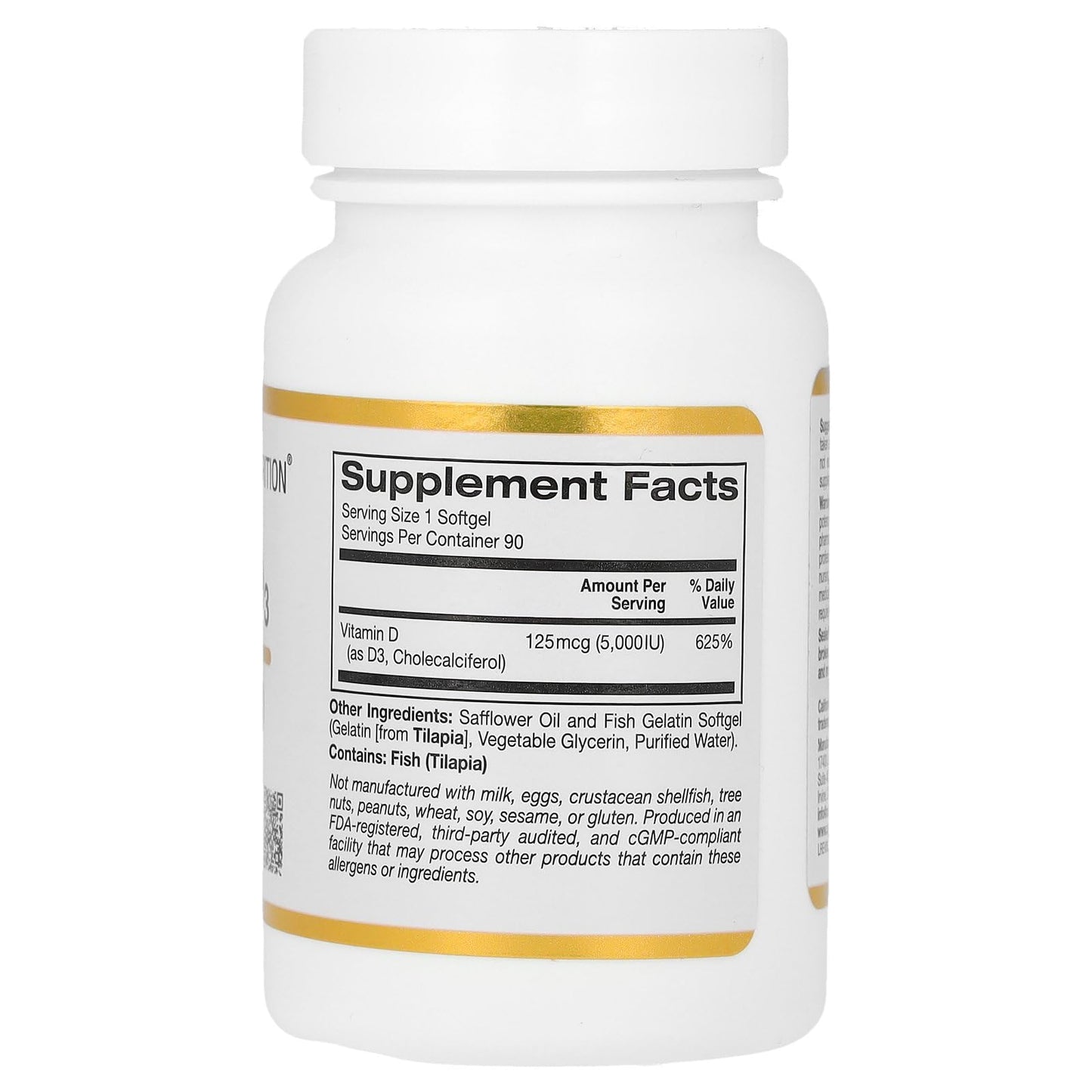 California Gold Nutrition Vitamin D3 Supplement Softgels 90