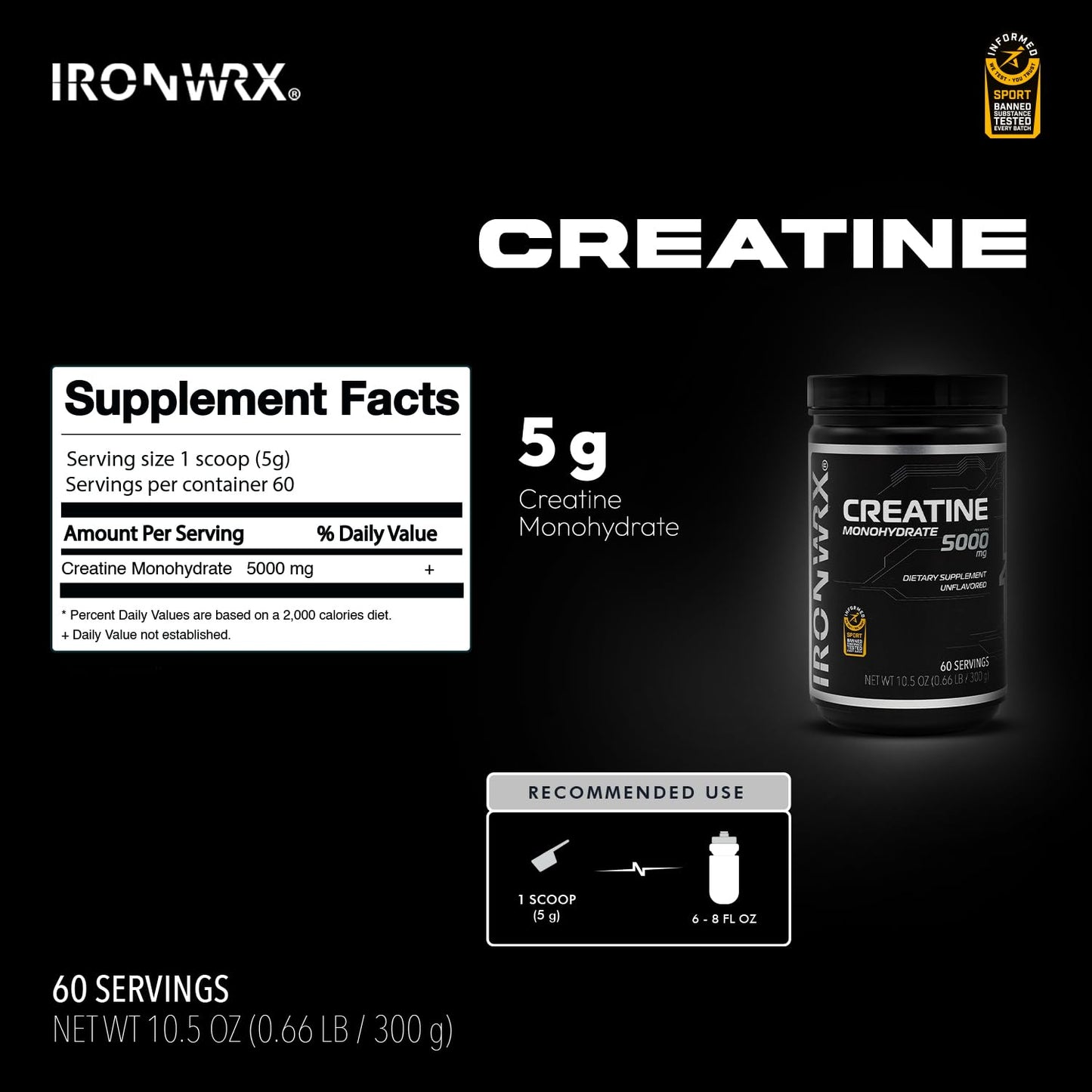 IRONWRX Creatine Monohydrate Powder 10.5 oz