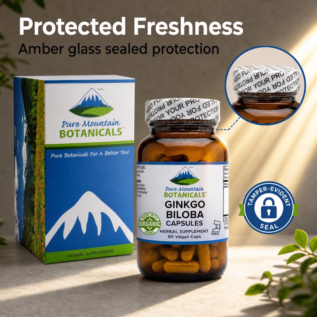 Pure Mountain Botanicals Ginkgo Biloba Capsules 400mg, 90 Count