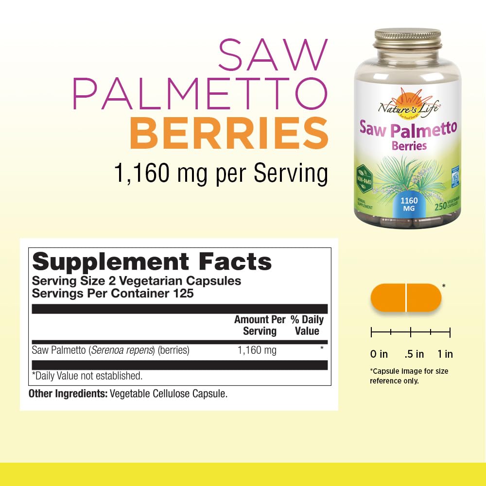 Nature's Life Saw Palmetto Berries 1160 mg Capsules, 250 Capsules
