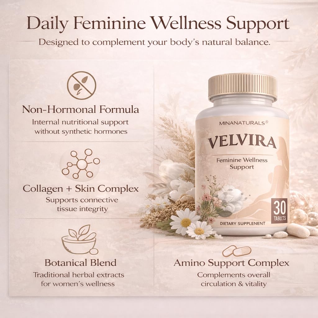 MINANATURALS VELVIRA Feminine Wellness Support Supplement for Women Herbal Rejuvenation Formula with Vitamins, Amino Acids & Collagen 30 Tablets
