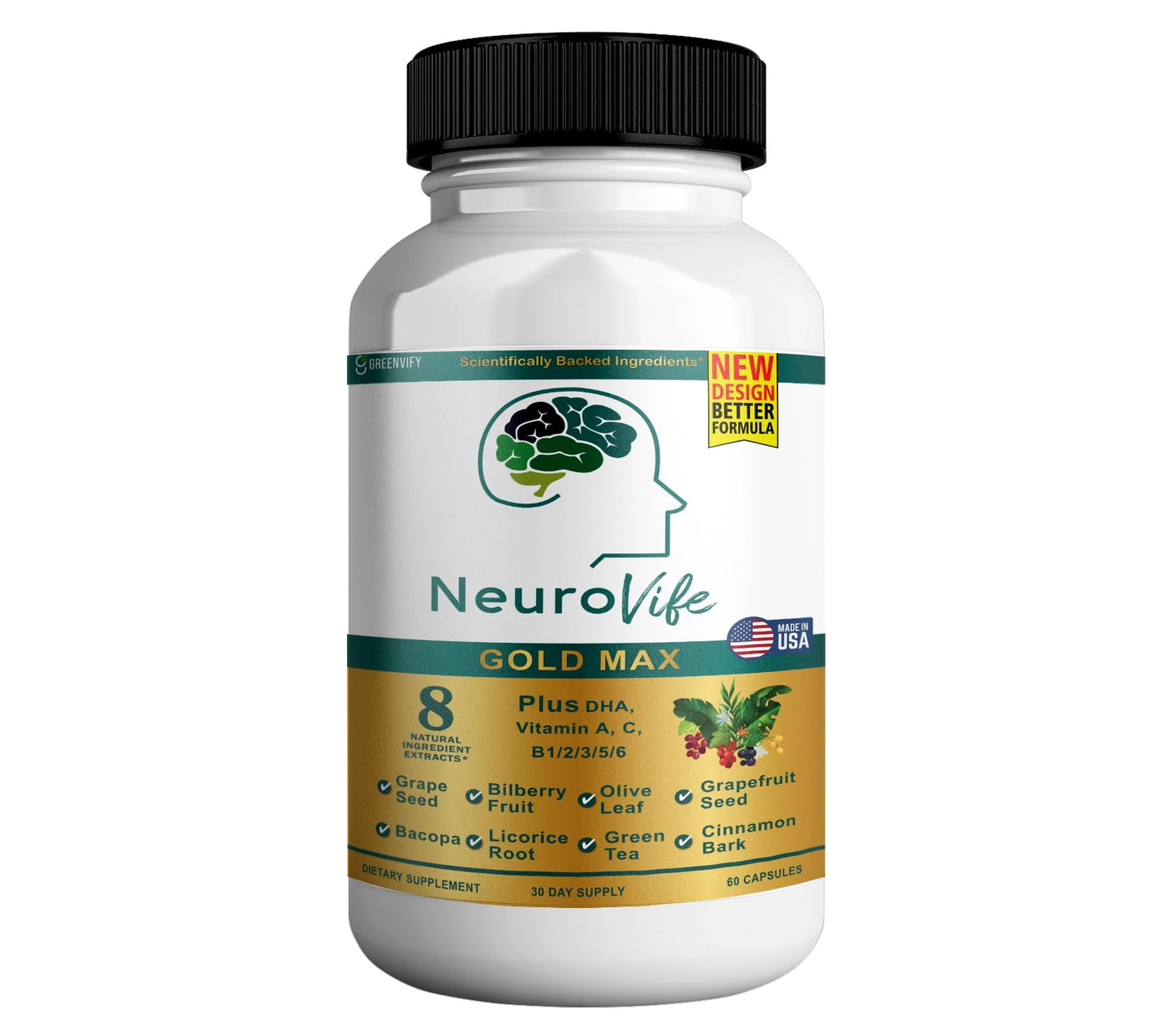 GREENVIFY NeuroVife Gold Max Nootropic Formula, Cognitive Focus and Clarity Complex, 60 Capsules