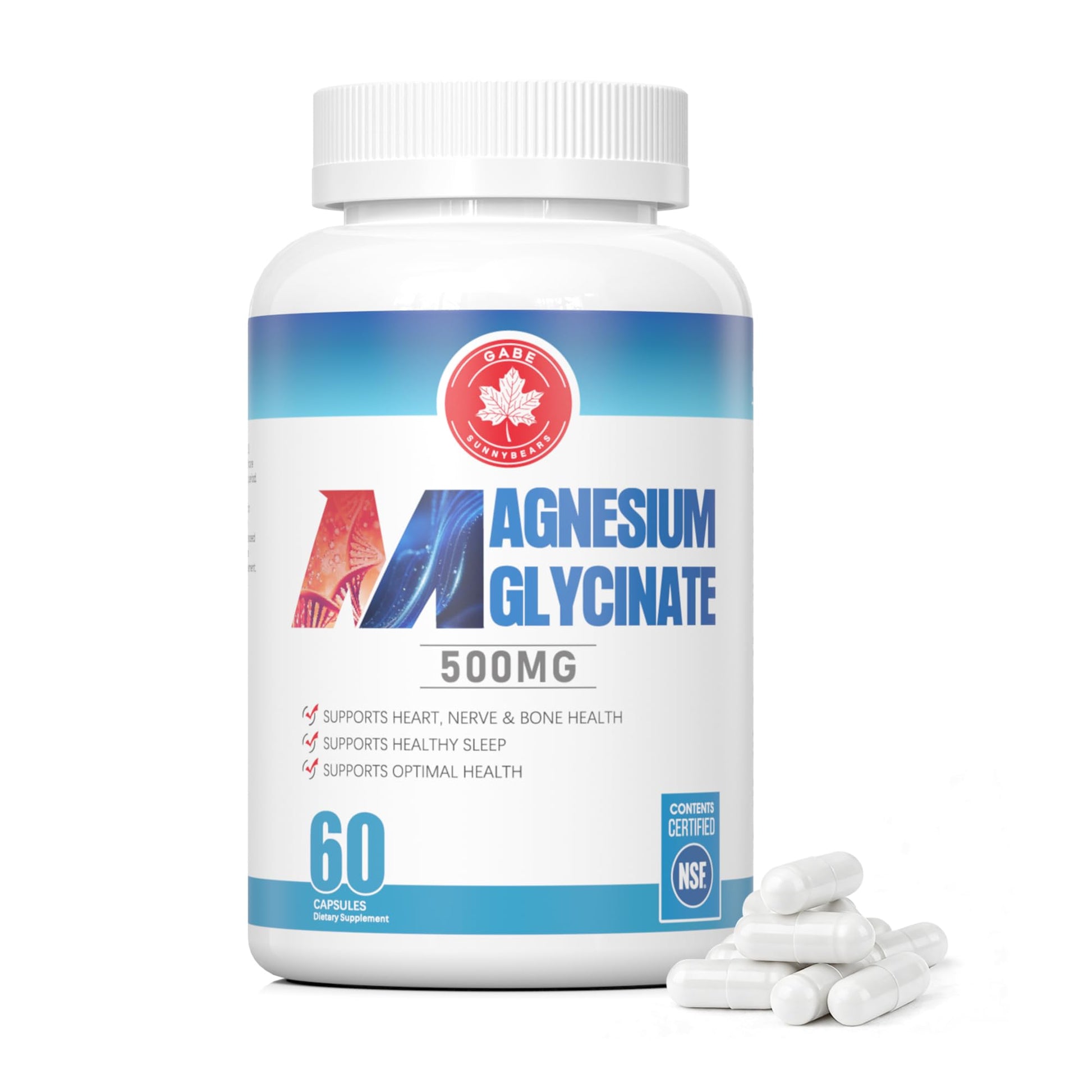 GABE SUNNYBEARS Magnesium Glycinate 500mg with B6 & B12 High Absorption Magnesium Supplement for Sleep, Relaxation & Muscle Support, Gentle on Stomach, 60 Capsules