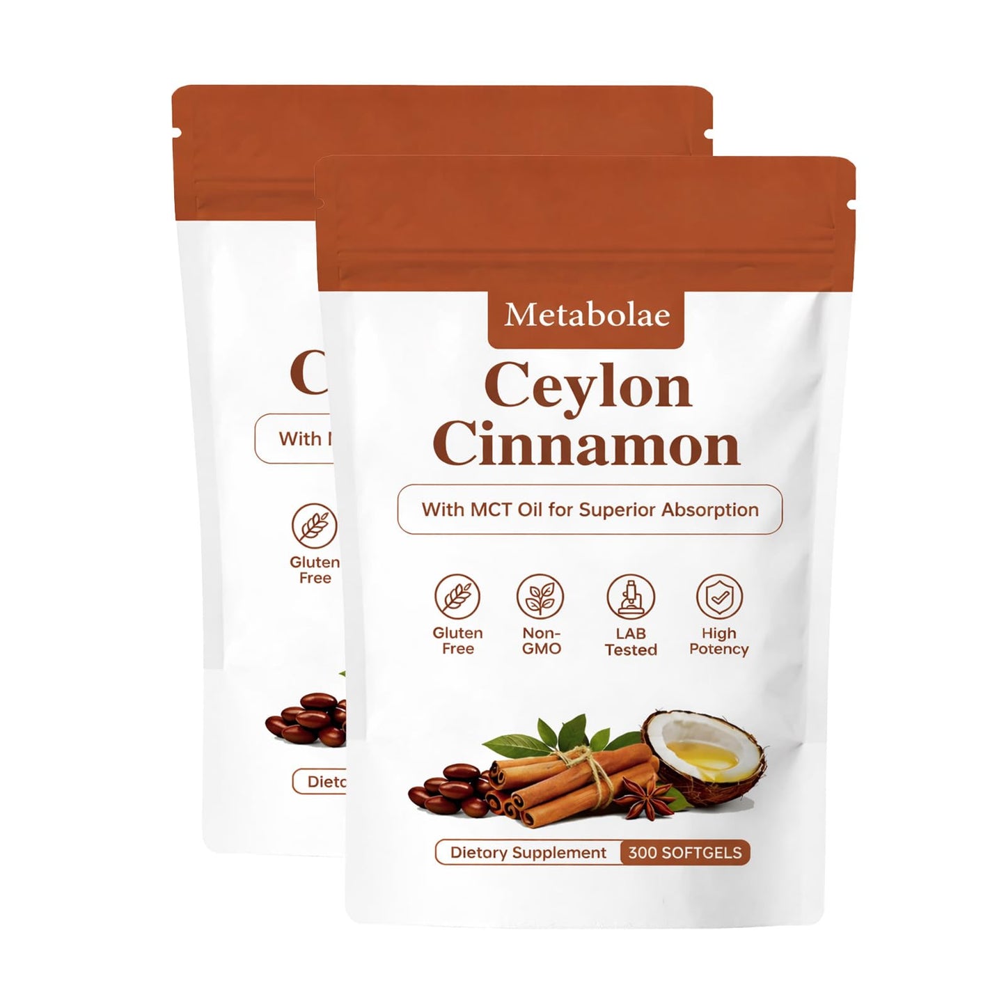 DRECILOR Metabolae Ceylon Cinnamon with MCT Oil Softgel, 300 Count