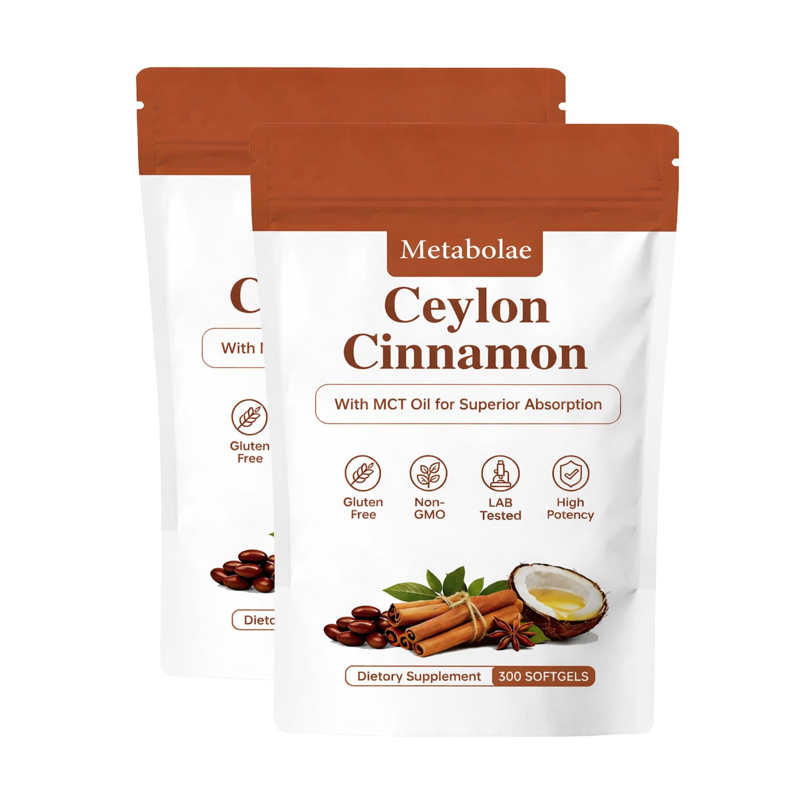 DRECILOR Metabolae Ceylon Cinnamon with MCT Oil Softgel, 300 Count