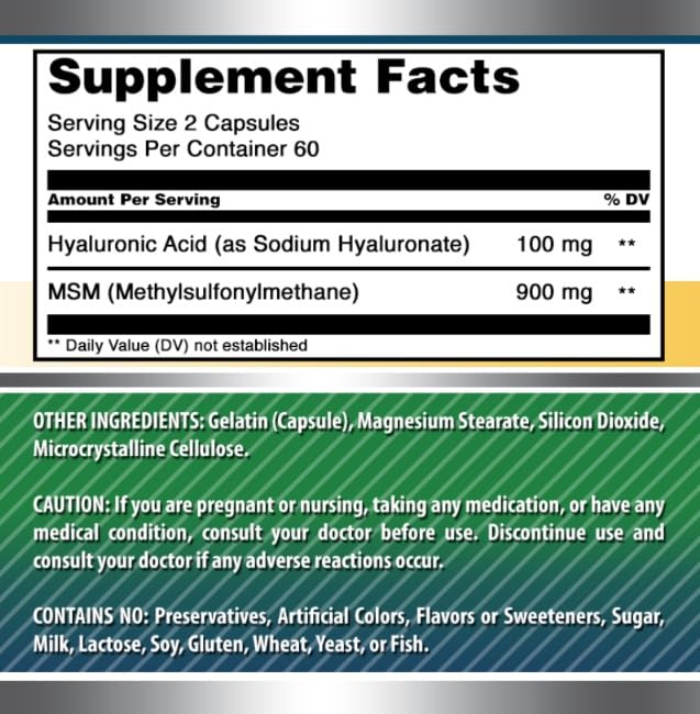 Amazing Nutrition Hyaluronic Acid & MSM Supplement 120 Capsules
