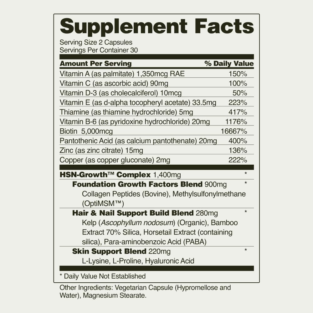 Snap Supplements Hair, Skin and Nails Vitamins Capsules, 60 Capsules