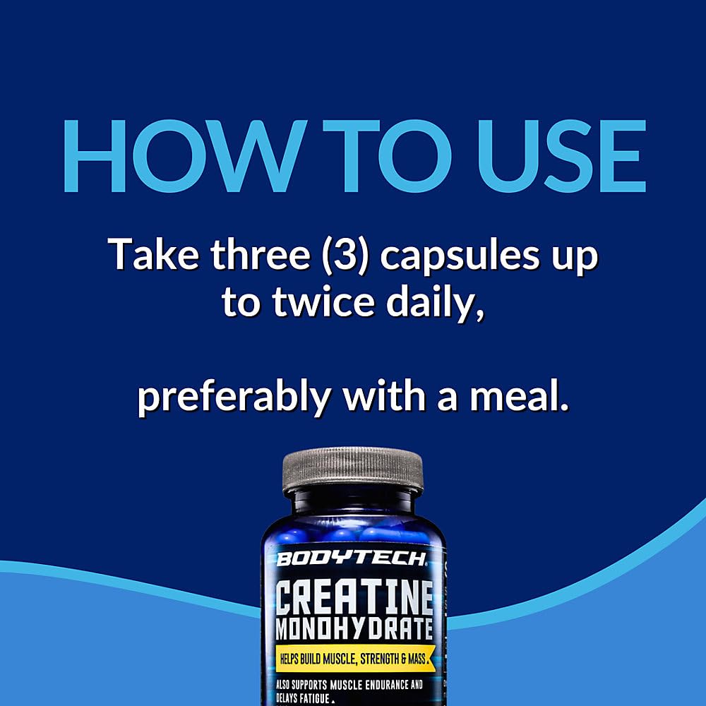BodyTech Creatine Monohydrate Capsules, 100 Capsules